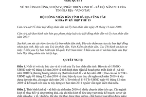 Nghị quyết 15/2010/NQ-HĐND phát triển kinh tế xã hội 2011 Bà Rịa Vũng Tàu