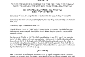 Nghị quyết 17/2010/NQ-HĐND phân cấp nguồn thu nhiệm vụ chi tỷ lệ phần trăm phân chia Bà Rịa Vũng Tàu