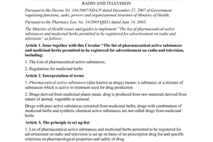 Circular No. 42/2010/TT-BYT promulgating the list of pharmaceutical