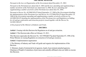 Decision No.84/2010/QD-TTg on issuing regulation on oil and gas extraction