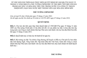 Quyết định 2299/QĐ-TTg kéo dài thời gian thực hiện Quyết định 1942/QĐ-TTG