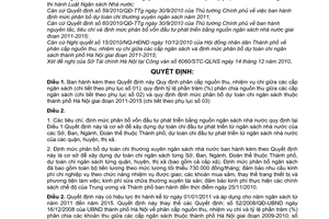 Quyết định 55/2010/QĐ-UBND  phân cấp nguồn thu, nhiệm vụ chi