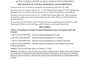 Circular No. 39/2010/TT-BTNMT on the national technical regulation on the enviro