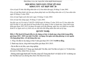 Nghị quyết 15/2010/NQ-HĐND đầu tư xây dựng cơ bản sử dụng vốn ngân sách địa phương Yên Bái