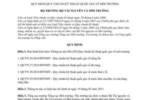 Thông tư 39/2010/TT-BTNMT Quy chuẩn kỹ thuật quốc gia về môi trường