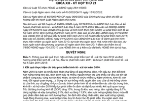 Nghị quyết 22/2010/NQ-HĐND kết quả thực hiện chỉ tiêu phát triển kinh tế xã hội