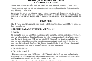 Nghị quyết 261/2010/NQ-HĐND kế hoạch phát triển kinh tế xã hội tỉnh Tiền Giang
