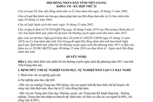 Nghị quyết 264/2010/NQ-HĐND định mức phân bổ dự toán chi thường xuyênTiền Giang