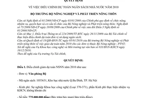 Quyết định 3389/QĐ-BNN-TC điều chỉnh dự toán ngân sách nhà nước
