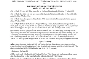 Nghị quyết 268/2010/NQ-HĐND quy định mức thu học phí Trường Đại học Tiền Giang