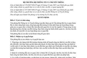 Quyết định 1979/QĐ-BTTTT chức năng, nhiệm vụ, quyền hạn và cơ cấu tổ chức