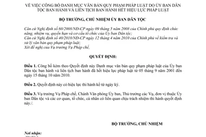 Quyết định 517/QĐ-UBDT công bố Danh mục văn bản quy phạm pháp luật