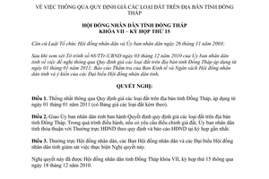 Nghị quyết 30/2010/NQ-HĐND thông qua Quy định giá đất địa bàn tỉnh Đồng Tháp