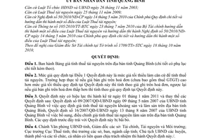 Quyết định 21/2010/QĐ-UBND Bảng giá tính thuế tài nguyên