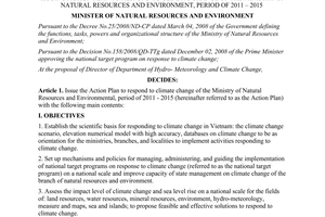Decision No. 2418/QD-BTNMT issuing action plan to respond to climate change