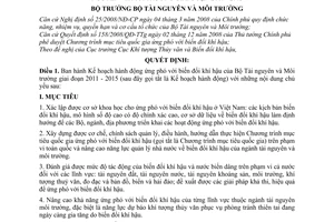 Quyết định 2418/QĐ-BTNMT Kế hoạch hành động ứng phó với biến đổi khí hậu