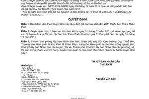 Quyết định 47/2010/QĐ-UBND  giá đất năm 2011