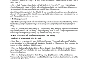 Hướng dẫn 37-HD/VPTW mức tiền thưởng hình thức khen thưởng tổ chức đảng