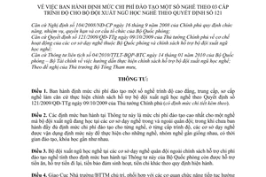 Thông tư 245/2010/TT-BQP định mức chi phí đào tạo nghề theo 03 cấp trình độ