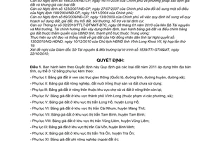 Quyết định 34/2010/QĐ-UBND giá đất năm 2011