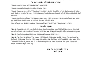 Quyết định 2767/QĐ-UBND 2010 giá thóc thu thuế 2010 để tính thuế nhà đất Bắc Kạn 2011