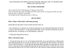 Quyết định 85/2010/QĐ-TTg  Chính sách hỗ trợ học sinh bán trú trường phổ thông