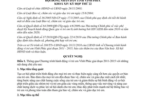 Nghị quyết 34/2010/NQ-HĐND chương trình hành động vì trẻ em tỉnh Vĩnh Phúc