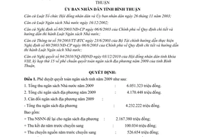 Quyết định 51/2010/QĐ-UBND quyết toán ngân sách địa phương năm 2009 Bình Thuận