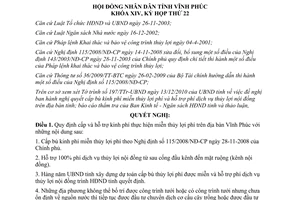 Nghị quyết 33/2010/NQ-HĐND cấp bù kinh phí miễn thủy lợi phí tỉnh Vĩnh Phúc