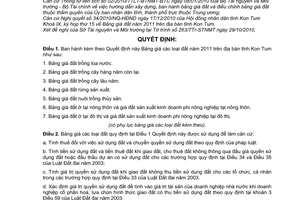 Quyết định 44/2010/QĐ-UBND Bảng giá đất năm 2011 trên địa bàn tỉnh Kon Tum