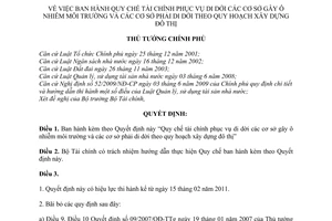 Quyết định 86/2010/QĐ-TTg Quy chế tài chính phục vụ di dời cơ sở gây ô nhiễm