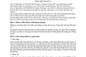 Thông tư 12/2010/TT-BVHTTDL Quy định mẫu tổ chức, hoạt động tiêu chí