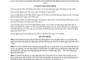Quyết định 53/2010/QĐ-UBND phân chia tỷ lệ phần trăm các khoản thu ngân sách nhà nước Bình Dương