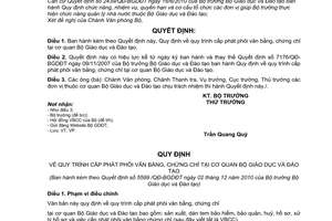 Quyết định 5599/QĐ-BGDĐT quy trình cấp phát phôi văn bằng, chứng chỉ