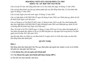 Nghị quyết 15/2010/NQ-HĐND phân cấp nguồn thu nhiệm vụ chi các cấp ngân sách