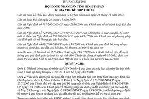 Nghị quyết 95/2010/NQ-HĐND thông qua quy định giá các loại đất Bình Thuận 2011