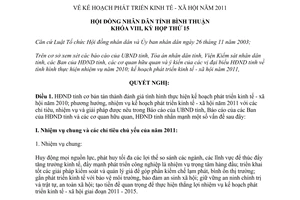 Nghị quyết 103/2010/NQ-HĐND kế hoạch phát triển kinh tế xã hội 2011 Bình Thuận