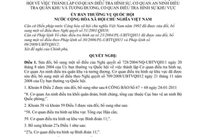 Nghị quyết 1004/2010/UBTVQH12 sửa đổi Nghị quyết thành lập cơ quan Điều tra