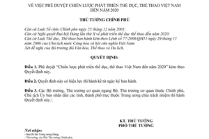 Quyết định 2198/QĐ-TTg  phê duyệt Chiến lược phát triển thể dục, thể thao