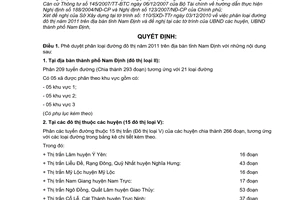 Quyết định 28/2010/QĐ-UBND phân loại đường đô thị năm 2011