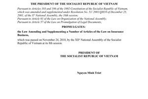 Order No. 19/2010/L-CTN on the Promulgation of Law