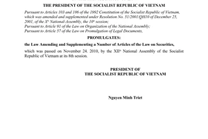 Order No. 20/2010/L-CTN  on the promulgation of Law