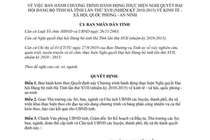 Quyết định số 22/2010/QĐ-UBND thực hiện Nghị quyết Đại hội Đảng bộ Hà Tĩnh