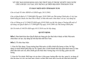 Quyết định 41/2010/QĐ-UBND bảng giá cho thuê nhà ở thuộc sở hữu nhà nước chưa cải tạo Kon Tum