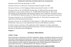 Circular 22/2010/TT-BTP online registration provision of information property distraint serving enforcement of judgments