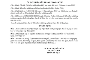 Quyết định 47/2010/QĐ-UBND đánh giá nghiệm thu đề tài dự án KHCN Cần Thơ