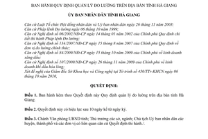 Quyết định 3828/2010/QĐ-UBND  quản lý đo lường trên địa bàn tỉnh Hà Giang