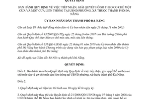 Quyết định 43/2010/QĐ-UBND Quy định tiếp nhận giải quyết hồ sơ theo cơ chế