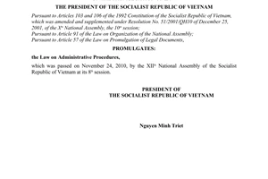 Order No. 22/2010/L-CTN on the promulgation of Law