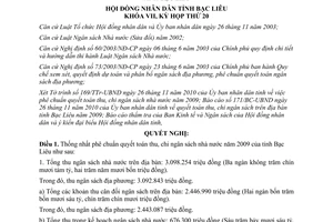 Nghị quyết số 15/2010/NQ-HĐND phê chuẩn quyết toán thu chi ngân sách nhà nước 2009 Bạc Liêu